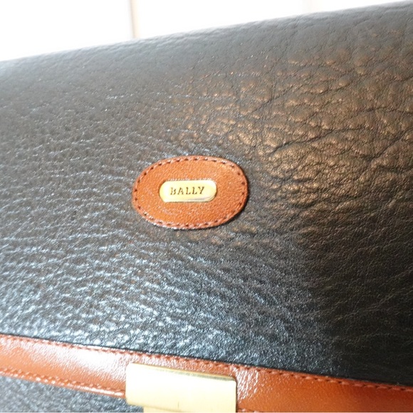 Bally Vintage Leather Clutch Bag Black Brown Gold Hardware - Picture 7 of 10